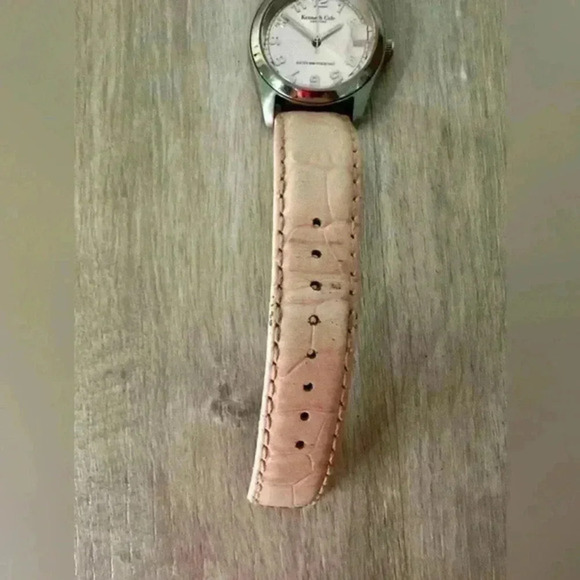 Kenneth Cole Diamond Watch Women Pave Silver Tone Pink Leather Band - Picture 3 of 9